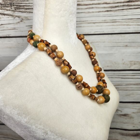 Vintage Multi Strand Bohemian Wooden Beaded Necklace Retro - Picture 3 of 5